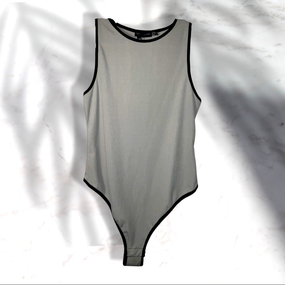 NEW PrettyLittleThing Grey Rib Sleeveless Bodysuit
